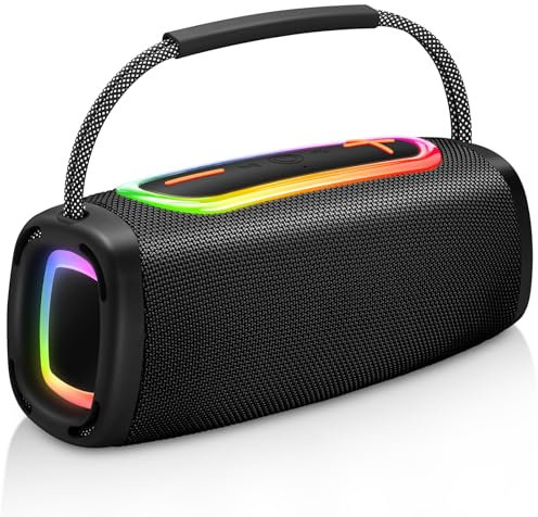 Enceinte Bluetooth portable avec poignée, diamètre du haut-parleur 66 mm, BT5.3/24 W/IP-X6, étanche, avec lumières rythmiques RVB multicolores pour la maison, l'extérieur, les fêtes