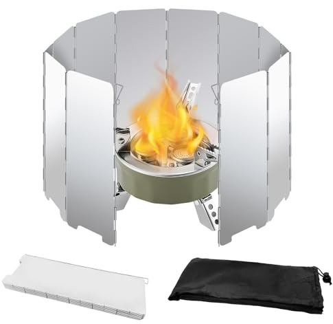 12 Plaques Pare-Vent Pliable Aluminium, Camping Rechaud Gaz Pare Vent, Portable Stove Pare-Brise, Convient pour une Utilisation en Extérieur, en Camping ou lors D'un Pique Nique.