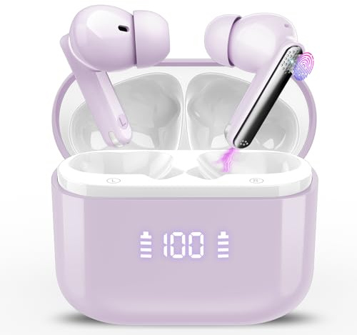 AI Sprachübersetzer Ohrhörer mit Audio- und Videoanrufen, 3-in-1 Bluetooth 5.4 Übersetzungs-Ohrhörer mit 164 Echtzeit-Sprachen/6 Übersetzungsmodi, 48H AI-Kopfhörer mit APP für Business Violett