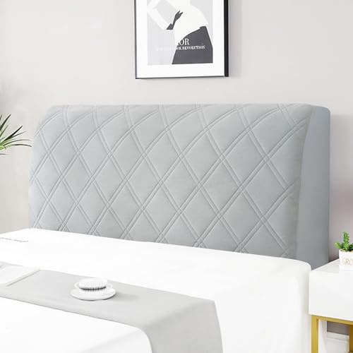Bett Kopfteil Bezug, Kopfteil Bett Staubdichte Dehnbare Kopfteilbezug, Verdicken Gesteppt Einfarbig Baumwolle Bettkopfteil Bezug,Waschbar Betthusse, All-Inclusive Headboard Betthusse (Hellgrau, 180cm)
