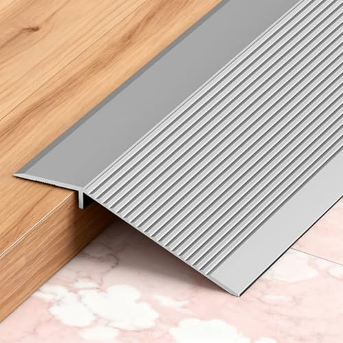 Golvövergångsremsor aluminium 100 mm x 90 cm, självhäftande övergångsprofil med höjdkompensation 8–40 mm, golvövergångslist, ramp-kakellaminat för laminat, kakel, trä (silver)