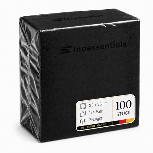 Inoverse Servietten Schwarz 33x33 cm 100 Stück Papierservietten Großpackung | 2-lagig 1/4-Falz einfarbig, Einwegservietten, für Hochzeit, Buffet, Party, dekorative Tischservietten für Gastronomie