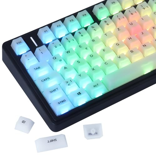 Sunzit PBT Keycaps DE Layout,124 Tasten,Weiße transluzente Tastenkappen, Cherry MX Schalter spezifisches Cherry Profil Keycps Set, ISO/ANSI-Layout, mechanische Tastatur