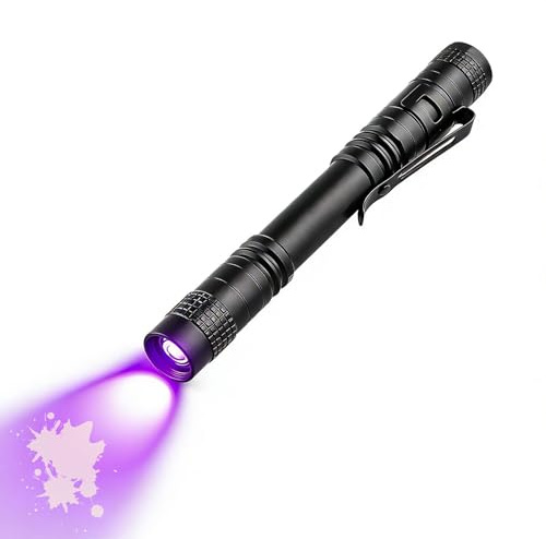 HLziy 395nm UV Torch, Ultraviolet Flashlight, LED Pen Torch Mini Flashlight Super Small Pocket Clip, Powered by 2 AAA Battery (not Included), Black Light Detector for Pet Urine Invisible Stain