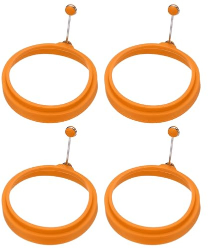 sourcing map Juego de 4 anillos redondos para huevos, de silicona, accesorios de cocina, reutilizables, adecuados para el hogar, camping, cocina, decoración de productos horneados, color naranja