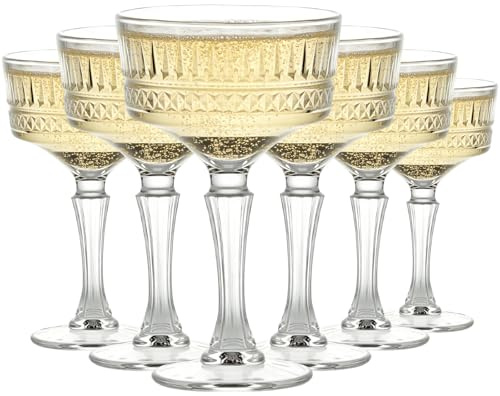 Riville - Juego de 6 vasos de corte acanalado de 265 ml, vasos de martini, vasos de martini, copas de cóctel clásicas, ideales para cócteles, vino, champán y regalo