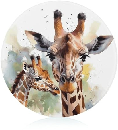 Watercolor Deer Giraffe Printed Tempered Glass Cutting Board for Kitchen, Non Slip Chopping Board, Kitchen Countertop, Table Protection And Heat Resistant