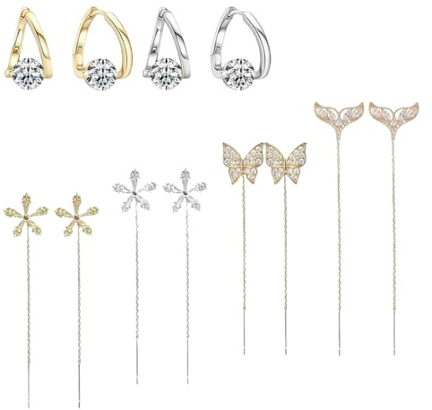 Lymphvity MagneTherapy Lot de 6 paires de boucles d'oreilles magnétiques en germanium avec fleurs, diamants brillants, papillon et queue de poisson pour femmes, femmes et filles pour un usage