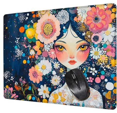 Azul Marino Alfombrilla Raton Gaming 400x300x3mm, Alfombrilla Escritorio Flor Mouse Pad con Base Goma Antideslizante, con Bordes cosidos, Superficie Impermeable, para Oficina PC Tapete Rato H0-490