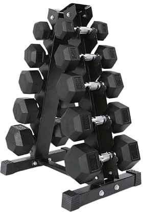 Hex Dumbbell Set with Storage Rack | Heavy Duty Rubber Dumbbells Weights Set for Home Gym