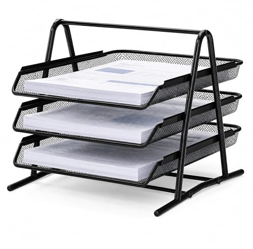 Conipa 1 Dokumentenablage aus Metall Schwarz – 3 Fächer Mesh Briefablage für A4 Dokumente – Schreibtisch Organizer & Papierablage für Büro, Home Office & Schule