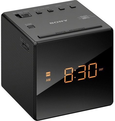 Sony Compact AM/FM Alarm Clock Radio Battery Back-Up, Adjustable Brightness Control, Programmable Sleep Timer, Daylights Savings Time Adjustment, Black Finish
