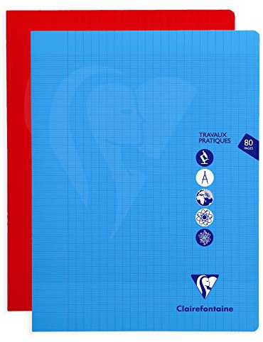 Clairefontaine 303327C - Schulheft / Praxisarbeitsheft Mimesys DIN A4+ 24x32 cm, geheftet, 40 Blatt, französische Lineatur 90g + blanko 125g, Einband aus PP, 2 Farben sortiert: rot und blau, 1 Stück