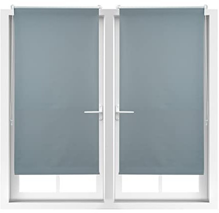 2 x Verdunkelungsrollo, Hitzeschutz, Thermo Rollo Klemmfix, blickdichtes Seitenzugrollo 70x210, Stoff 66 cm, grau