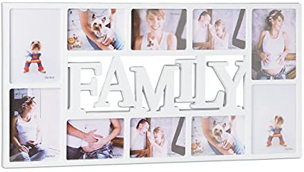 Relaxdays 10021854_49 Cornice per 10 Foto Family, Portafoto Multiplo da Parete, HLP: 36,5 x 72 x 2 cm, Bianco