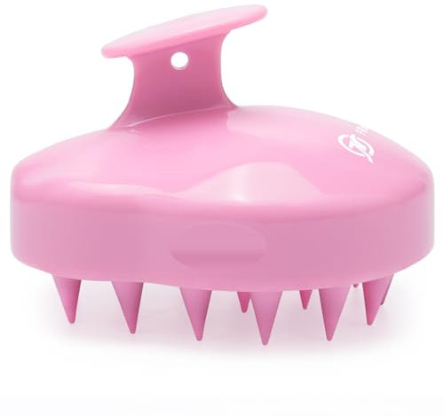 FREATECH Scalp Massager Shampoo Brush with Soft Silicone Bristles for Hair Growth and Care, Scalp Scrubber Exfoliator for Dandruff Removal, Hair Massager for Wet & Dry Use, Men, Women and Kids, Pink