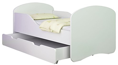 Jugendbett Kinderbett mit einer Schublade und Matratze Weiß ACMA I 140 160 180 (140x70 cm + Schublade, Weiß)