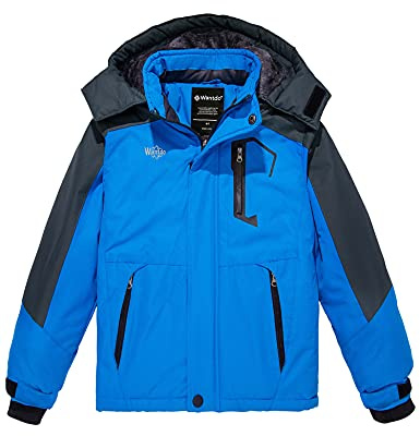 wantdo Boys' Winter Skiing Jackets Warm Winter Coats Hooded Snowboarding Wear Blue Size 8 9