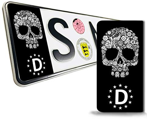SkinoEu® 2 x Vinyl Aufkleber Nummernschild Kennzeichen JDM Tuning Auto Motorrad Schädel Totenkopf Stickers EU QV 21