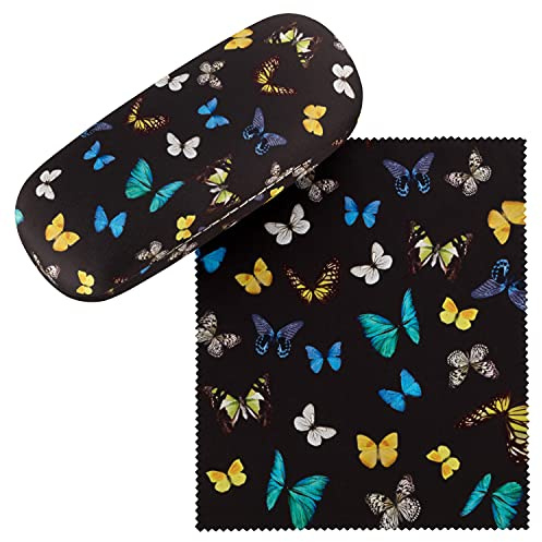 VON LILILENFELD Glasögonfodral Fjärilsdans Butterflies Dance Konst Motiv Fodral Glasögon Mikrofiber Rengöringsduk Glasögon Box Stabilt Hårt Fodral Set Täckt med Tyg
