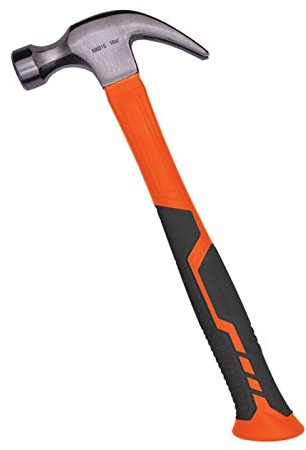 Edward Tools 16 oz Claw Hammer with Fiberglass Handle - All Purpose Hammer with Forged Hardened Steel Head - Ergo Shock Absorbing Rubber Grip