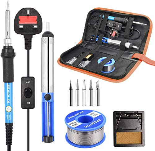 Soldering Iron Kit, Soldering Gun UK 60w Adjustable Temp(200-450℃), Fer A Souder, Soldering Kit Electronics 5 in 1 with Soldering Tips, Solder Wire, Solder Stand, Desoldering Pump