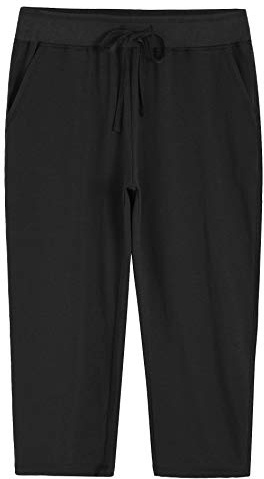 Weintee Women's Knit Sweatpants Capri Pants with Pockets 3X Black