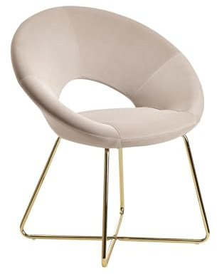 FineBuy Esszimmerstuhl Samt Beige mit goldenen Metallbeinen | Küchenstuhl gepolstert, Schalenstuhl mit geschwungener Lehne, Polsterstuhl mit Bodenschonern, bequeme Sitzschale