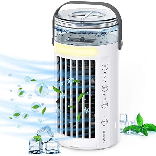Aire Acondicionado Para Camper - 7 Luces De Colores Enfriador Evaporativo, 3 Velocidades Ajustables Aire Acondicionado PortáTil, para La Oficina De Viajes Familiares