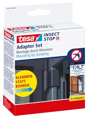 tesa Insect Stop FALT Tür Adapter für Alu-Rahmen - Tür-Klemme für die Montage von Insektenschutz-Türrahmen ohne Bohren oder Schrauben – Anthrazit