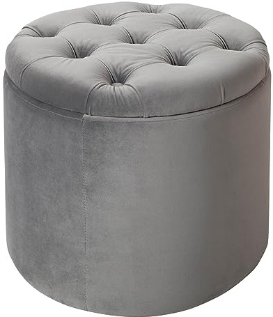 Riess Ambiente Hocker MODERN BAROCK 50cm - Silbergrau - Samt | Montiert, Stauraum, Aufbewahrung, Ziersteppung, Schaumstoffpolsterung, abnehmbarer Bezug, Kissen inklusive, angenehme Haptik