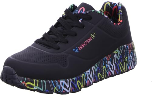 Skechers Mädchen Uno Lite Lovely Luv Sneaker, Black Synthetic Multi Trim, 39.5 EU