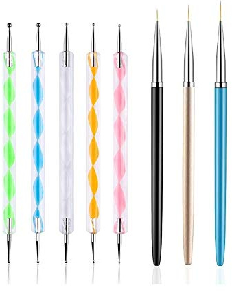 FULINJOY 5PCS Dotting Pens with 3 PCS Nail Painting Brushes, Nail Art Design Tools