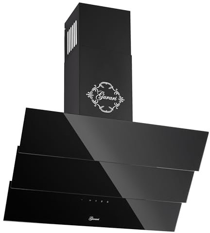 Gurari kopffrei Dunstabzugshaube 60 cm GCH D 267 BL.6 Prime Schwarz Glas | Wandhaube Umluft/Abluft | Abzugshaube 1000m³/h mit Fernbedienung (EEK A) | Randabsaugung, TouchControl, Timer