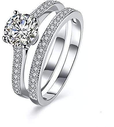 BAJIE Bague De Mariage Dames Double Anneau en Argent Sterling 925 Bijoux 925 pour Femmes Brillant Zircon W