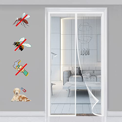 Magnetic Fly Screen Door Polyester Magnetic Quiet ​Encryption Keep Fresh Air in Seal Automatically Soft Door, for Balcony Sliding Doors Living Room - White-A||70x180cm(27x70inch)