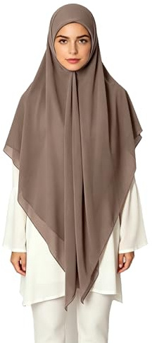 Lina & Lily Muslimsk hijab i chiffong, huvudduk för kvinnor, kvadratisk sjal, 145 x 145 cm, kaki, En Storlek