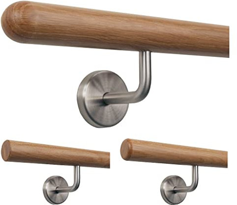 TIBU Pasamanos de madera de roble de 35 mm de diámetro, barandilla para escaleras 0,3 m – 5 m, longitud 80 cm y extremos semiesféricos fresados