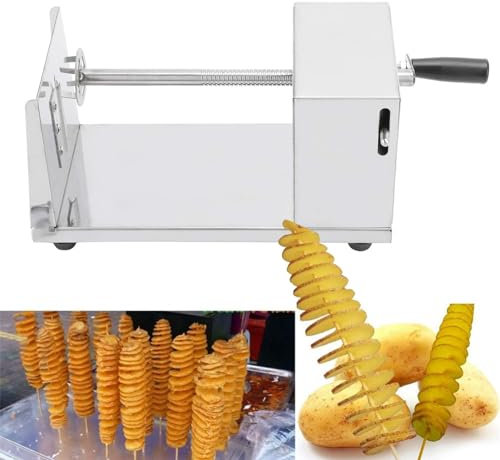 Affettatrice per patate a spirale, Tornado Twister in acciaio inossidabile con lame per patatine fritte ricce, cetrioli, carote, patate dolci e altre verdure solide