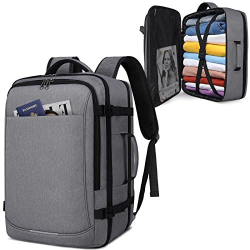 IGOLUMON Zaino da viaggio per uomo donna 40L volo approvato Carry on zaino 17 pollici impermeabile per laptop zaino, Grigio (zaino con borsa per scarpe), Large, Zaini da viaggio