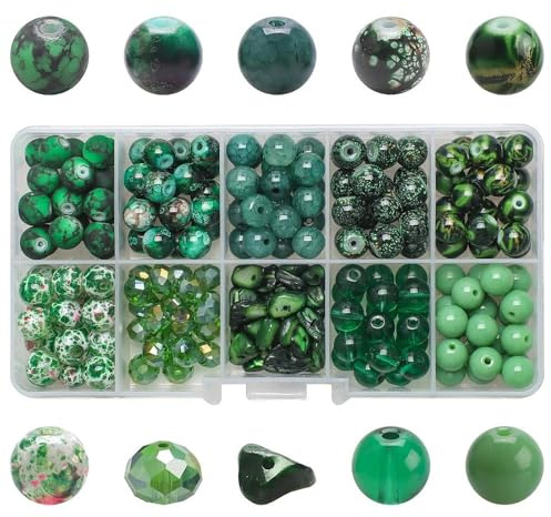 SPTwj 200 Stück Natürliche Edelsteine Perlen 8mm Crackle Glasperlen Grün Edelsteinperlen Rund Steinperlen DIY Selber Basteln Perlen zum Auffädeln für Schmuckherstellung Armbänder Halsketten Schmuck