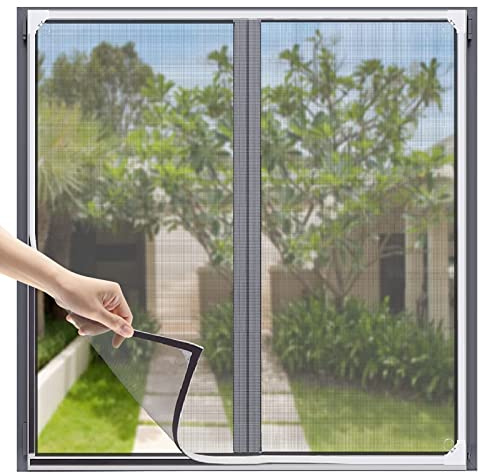 XHDA Magnetic Window Fly Screen, Adjustable 120x130cm Cut to Size Insect Screen Mesh for Windows, DIY Fly Net Mosquito Bug Screen