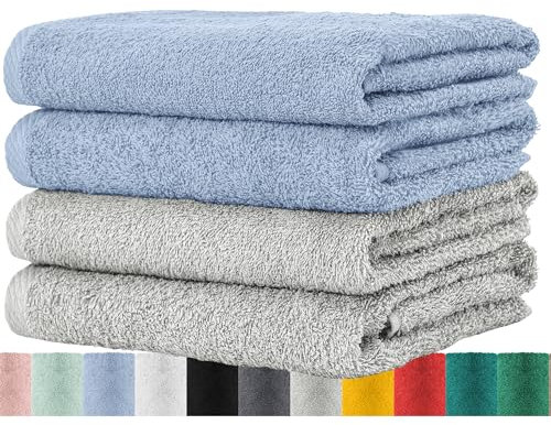 BaSaTex - Set di asciugamani per la casa e gli ospiti, confezione da 4 asciugamani in spugna con passante in morbido cotone 50 x 100 cm – Asciugamani per bagno certificato Öko-Tex Standard 100 –