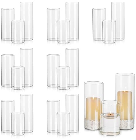Glasseam Windlicht Glas Glaszylinder für Kerzen: 24er Set Kerzengläser Kerzenhalter Stumpenkerzen für Tischdeko Modern Kerzenglas Vase für Hochzeit Wohnzimmer Deko