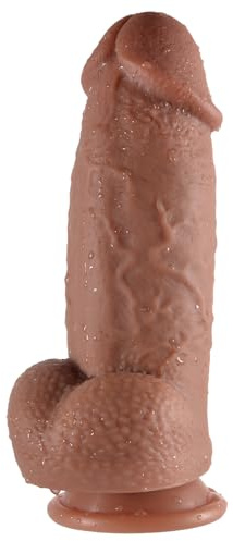 Godemichet Réalisme Gode, Double Couche Dildo en Silicone Souple avec Ventouse, Big Dildo Anal Jouets Sexuels pour la Masturbation Brown