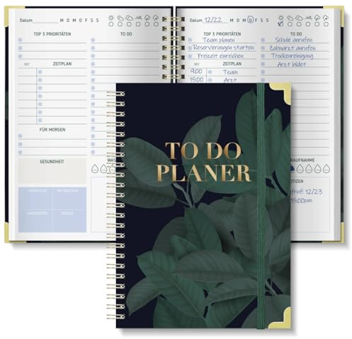 BIROYAL Tagesplaner, To Do Planer, Undatiert, 120g Papier, mit Froschtasche | Daily Planner A5, 120-Tage, mit Gummiband & Metallecken, Spiralbindung, für Aufgaben & Notizen, Perfekt für Büro & Schule