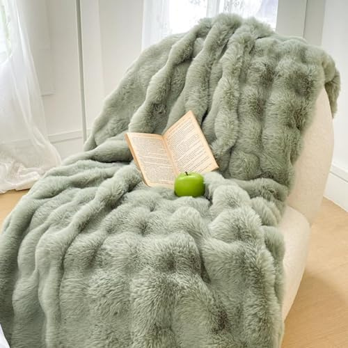 Tospass Kuscheldecke 160x200cm Decke Grün Flauschig Kunstfell Microfaser Plüsch Wohndecke Dick Flanell Warme Sofadecke TV-Decke Weich Wende Überwurfdecke Für Bett Sofa Schlafzimmer Büro