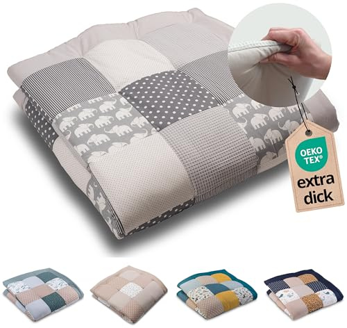 ULLENBOOM Krabbeldecke für Baby 140x140 cm - Dick und weich gepolstert | Außenmaterial: 100% Baumwolle, Alle Materialien OEKO-TEX zertifiziert, Made in EU, Schadstoffgeprüft und waschbar