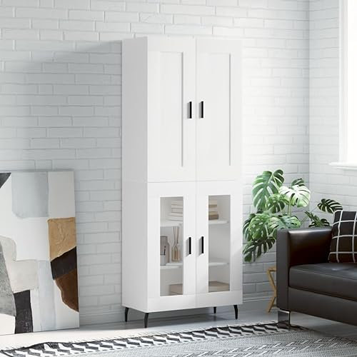 CIADAZ Highboard Weiß 69,5x34x180 cm Holzwerkstoff, Sideboard Wohnzimmer, Schlafzimmer Kommode, Bücherschrank, Wohnzimmerschrank, Hochschrank, Wohnschrank - 3199633