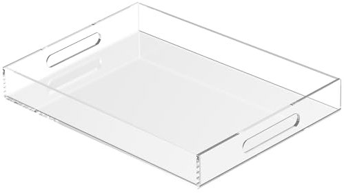 Acrylic Tray 16x12 with Cut Handles - Spill Proof Decorative Tray is an Ideal Countertop Organizer for Living Rooms, Ottoman Coffee Tables, Offices, Kitchens & Serving Guests